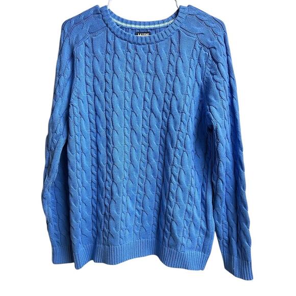 Lands' End Women's Cotton Drifter Cable Crew Neck Sweater Medium Light Blue - Picture 1 of 7